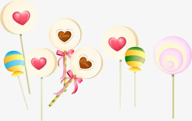 手绘粉色爱心棒棒糖免抠