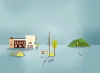 手绘卡通青色漫画城市免抠