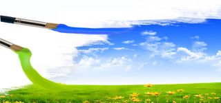 水彩蓝天草地风景海报背景高清