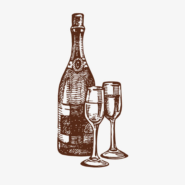 手绘红酒免抠