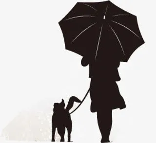 人物撑伞牵狗素材免抠