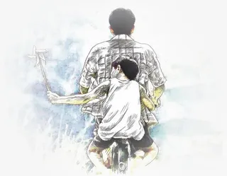 父亲单车载儿子背影免抠