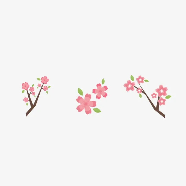 手绘粉色桃花和树枝免抠