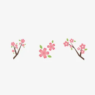 手绘粉色桃花和树枝免抠