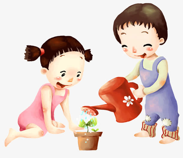 浇花的小孩免抠(1066*918px(72dpi))