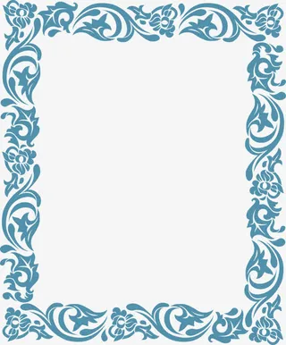 蓝色花纹中国风边框免抠