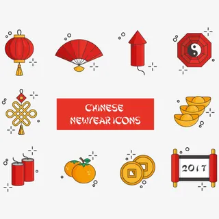 卡通八卦中国结元宝铜钱节日免抠