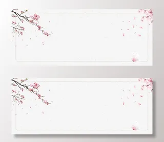 春天樱花树枝花瓣边框免抠手绘/卡通手绘元素