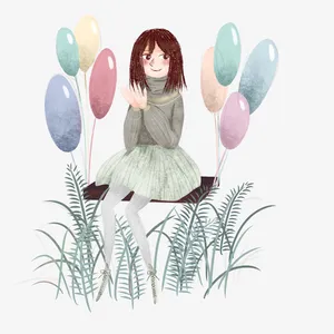 春分气球女孩树叶免抠