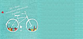 清新色卡通自行车 布纹背景高清