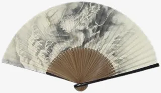 复古水墨画巨龙折扇免抠
