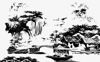 黑色水墨山水画png图片素材免抠