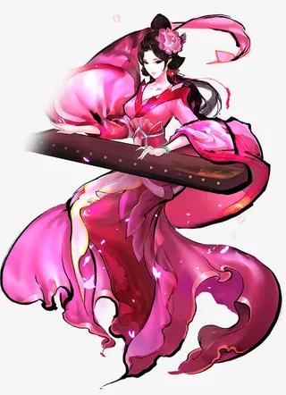 抚琴的粉衣美女古风手绘免抠