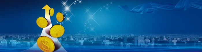 上升箭头金币蓝色商务banner背景高清