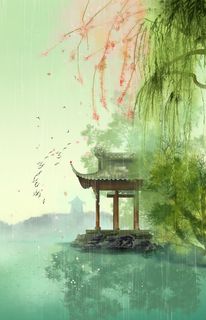 中国风湖边植物凉亭免抠