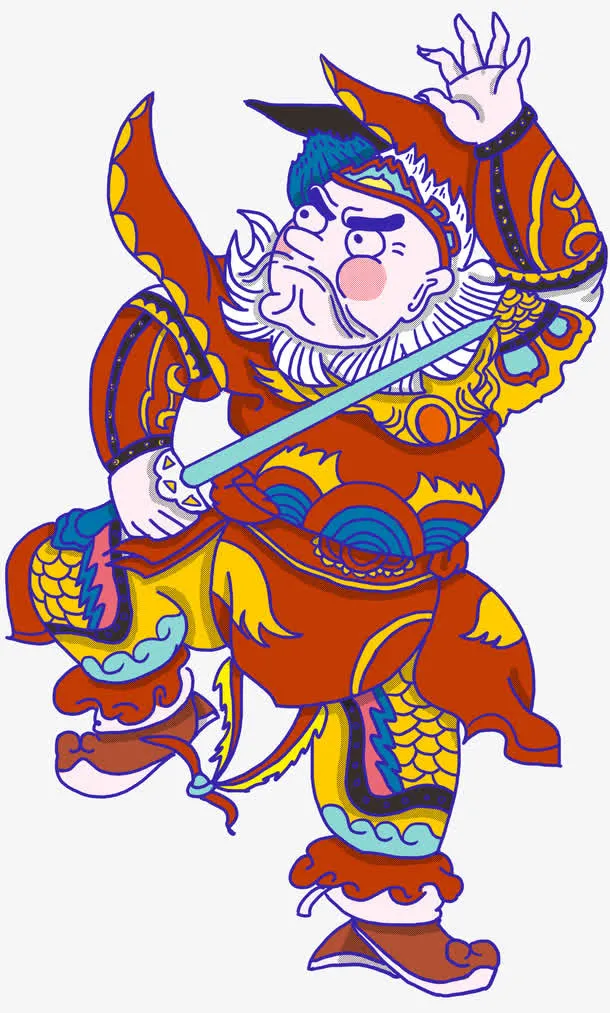新年中国风装饰门神插画素材免抠