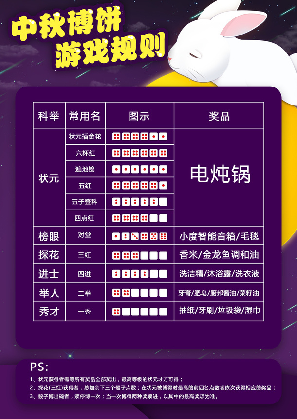 中秋博饼游戏规则免抠