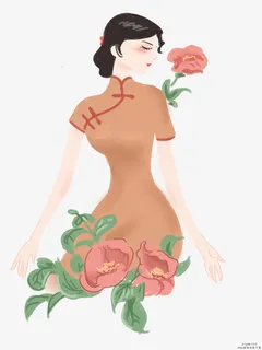 手绘复古风旗袍女子免抠 手绘复古风旗袍女子免抠