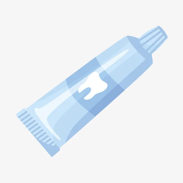蓝色反光带牙齿图案的牙膏管卡通免抠