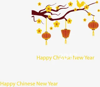 梅花树枝挂灯笼矢量免抠素材免抠