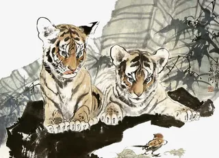 两只看鸟的小老虎免抠