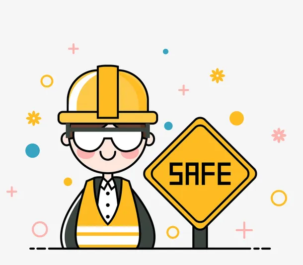警示牌前的卡通小人免抠