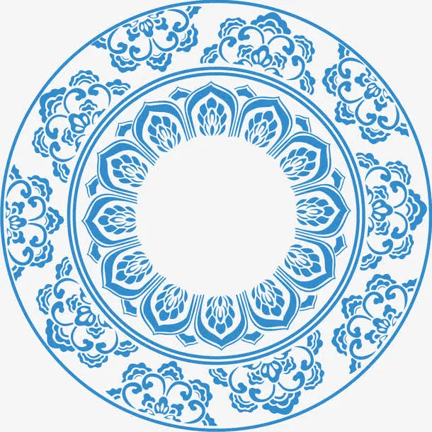 矢量圆形青花瓷花纹免抠