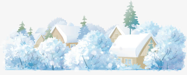 卡通雪天下的乡村免抠