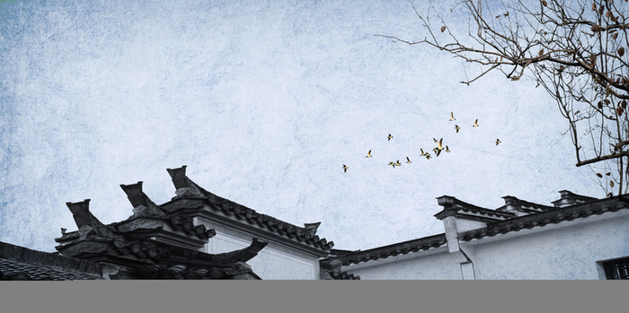 清新古楼飞鸟蓝色背景素材高清