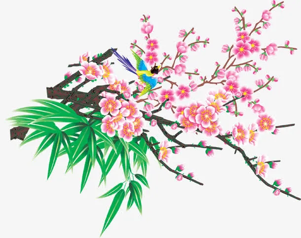 手绘粉色新年梅花免抠