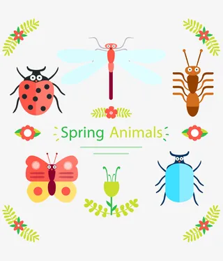 卡通昆虫和花朵免抠