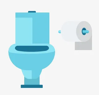 手绘蓝色扁平化抽水马桶免抠