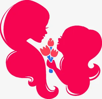 手绘母爱母女花朵献花免抠