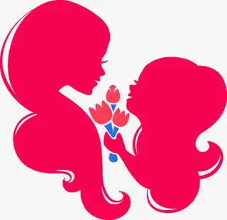 手绘母爱母女花朵献花免抠