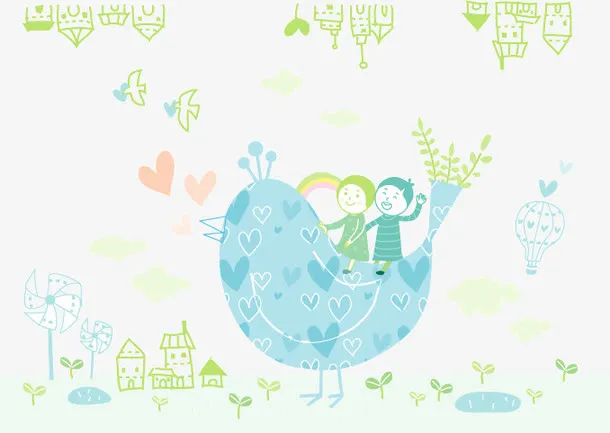 可爱小清新淡彩插画矢量素材免抠