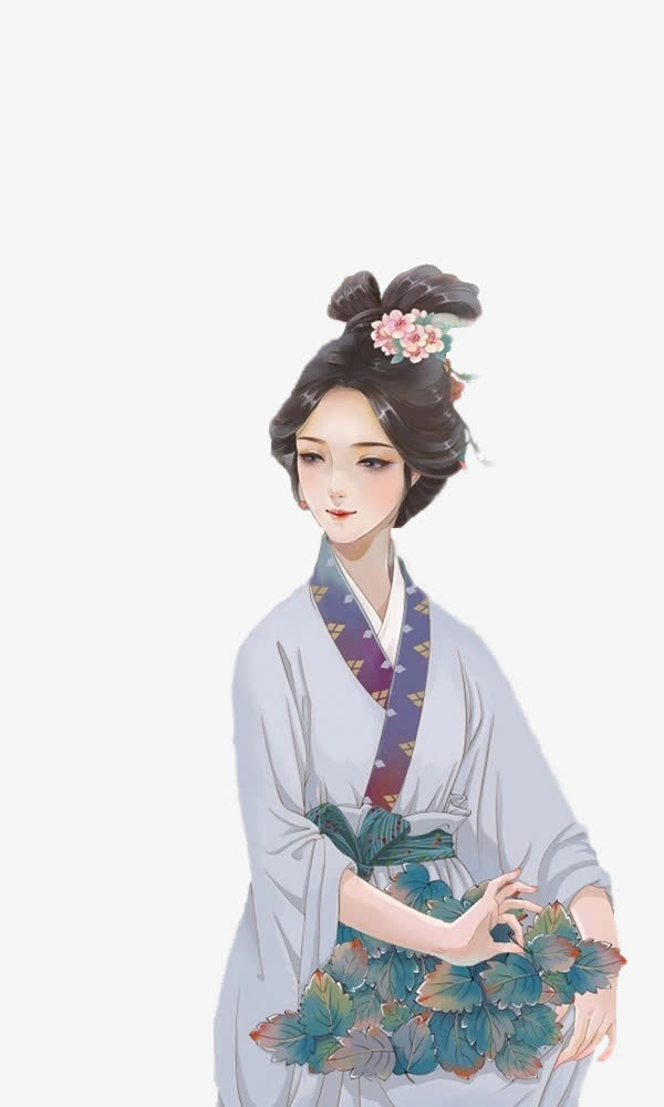 古代浅色中国风古典后宫美女手绘免抠