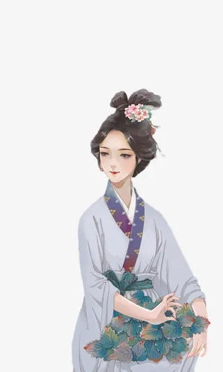 古代浅色中国风古典后宫美女手绘免抠