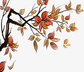 手绘水彩树叶树枝免抠