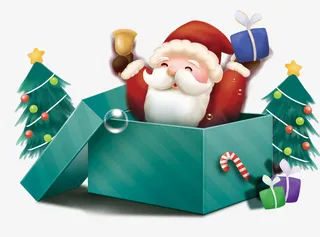 礼物盒的圣诞老人免抠