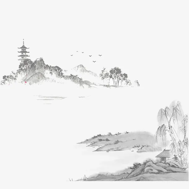 清明节水墨风背景元素免抠