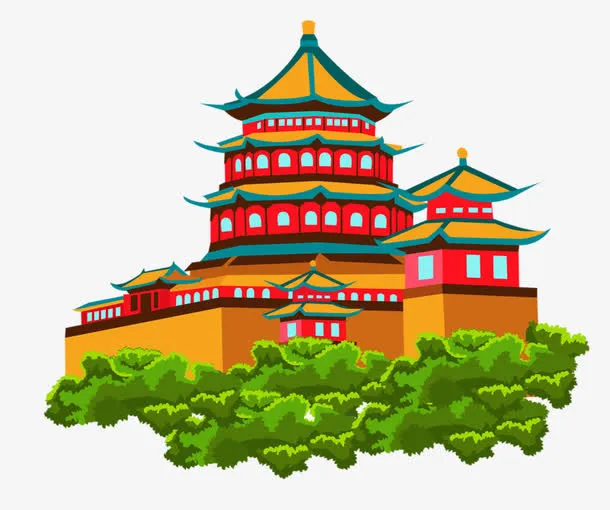 卡通中国阁楼寺庙免抠