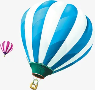 卡通蓝白色条纹热气球免抠
