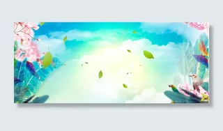春意浓彩色手绘春天banner高清