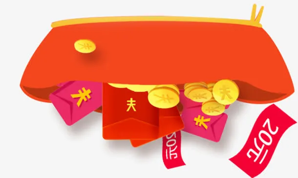 红色手绘金币红包免抠