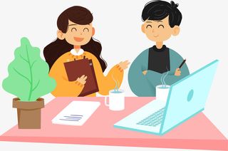 卡通暑假实习办公清新讨论工作免抠