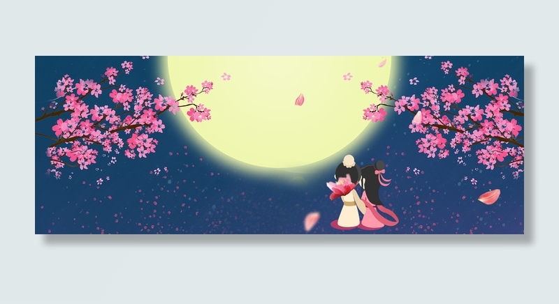 七夕浪漫文艺月亮梅花小清新蓝色背景高清