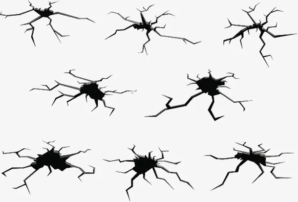 手绘黑色线条地面开裂免抠