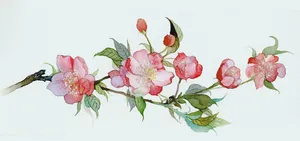 手绘水彩花枝背景高清