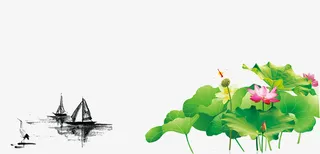 夏季清新复古风荷塘主题边框免抠