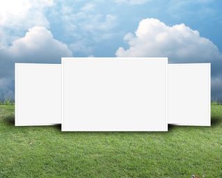 蓝天白云草地白色边框免抠